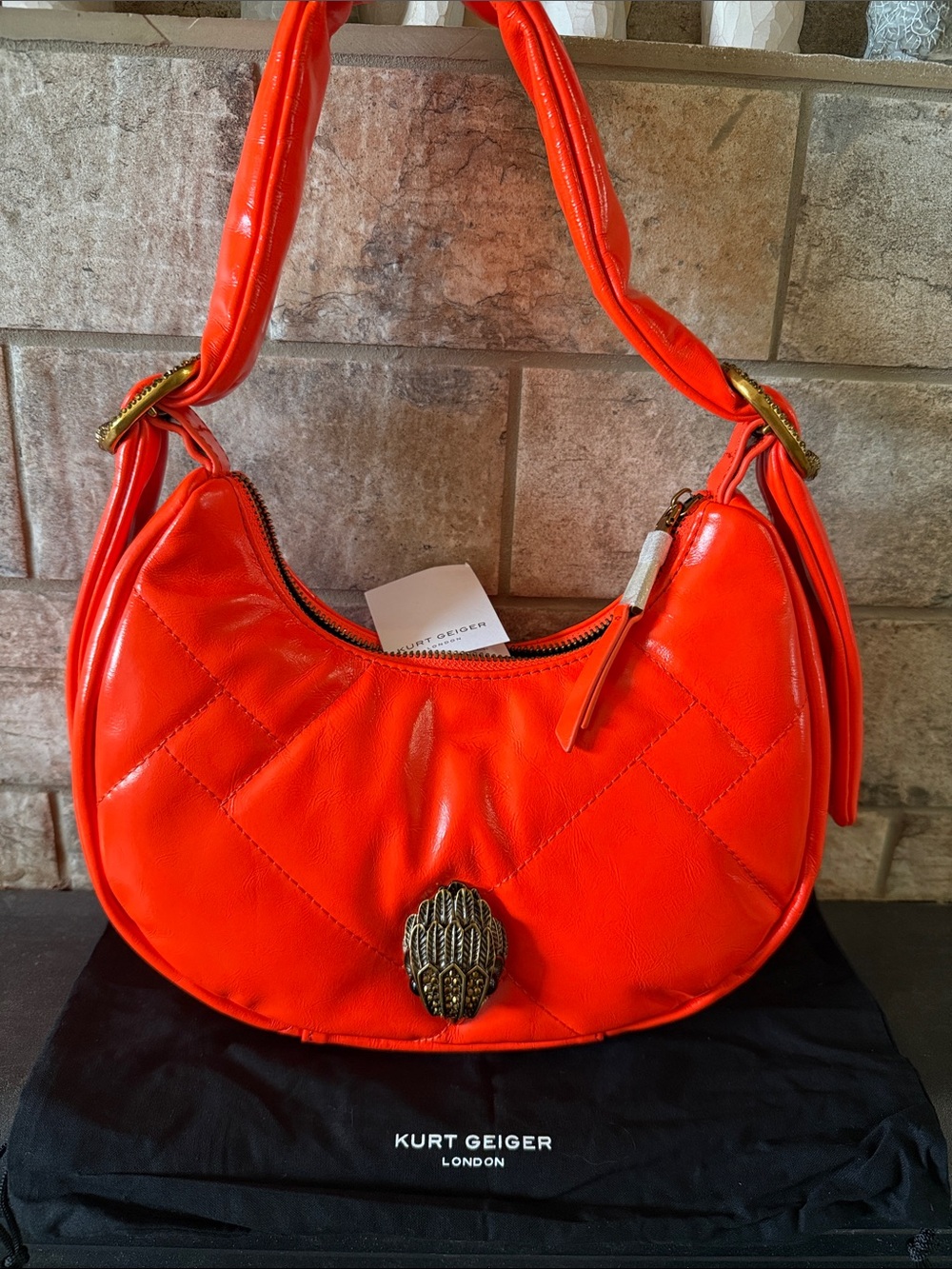Kurt Geiger Bright Orange Quilted Leather Shoulder Bag
